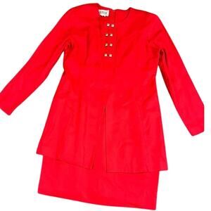 VTG 80s 90s Yves Cossette Depeche Mode Red Military Peplum Jacket Dress Size 10